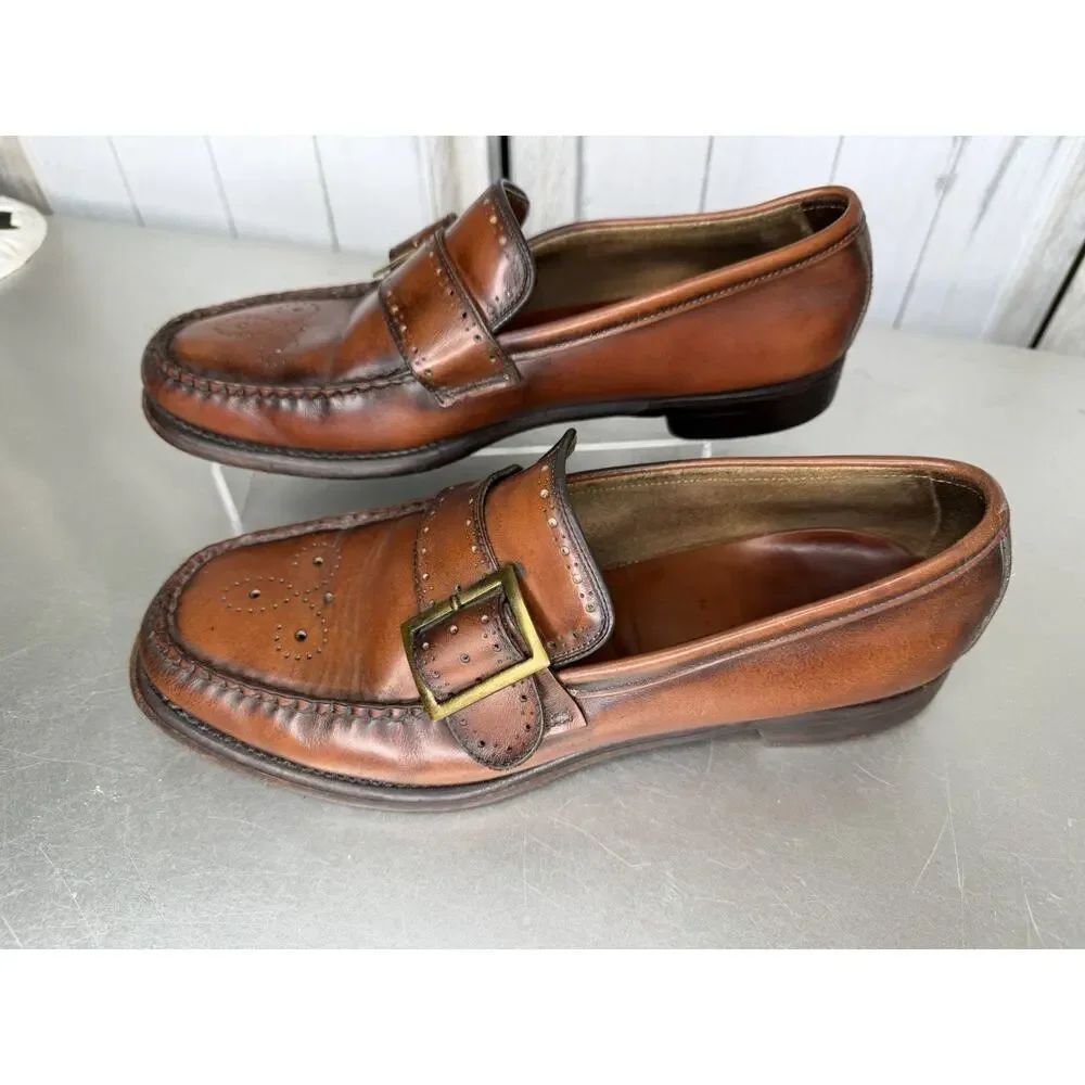 VTG GH Bass Mens 8 Weejuns Cognac Leather Loafer Shoes Buckle Women’s 9/9.5 G.H.BASS Weejuns Penny Loafers Cognac Leather main image 2